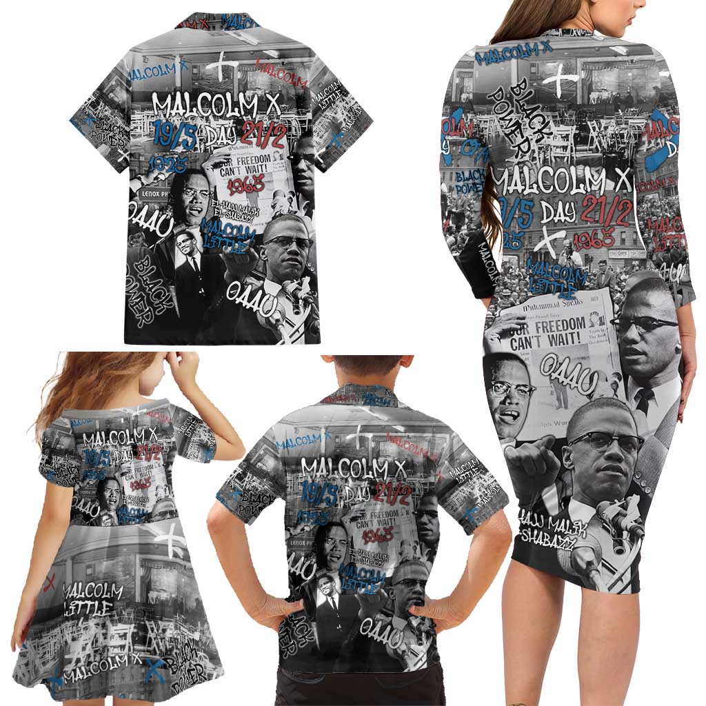 Malcolm X Family Matching Long Sleeve Bodycon Dress and Hawaiian Shirt Quotes Dates and Black History Activist Theme - Wonder Print Shop