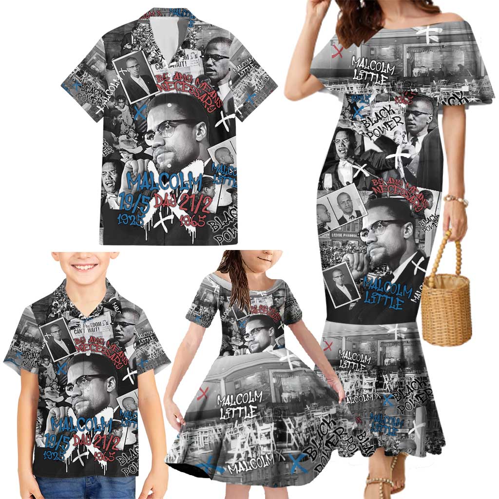 Malcolm X Family Matching Mermaid Dress and Hawaiian Shirt Quotes Dates and Black History Activist Theme - Wonder Print Shop