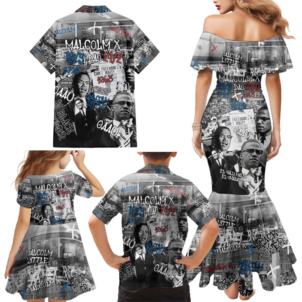 Malcolm X Family Matching Mermaid Dress and Hawaiian Shirt Quotes Dates and Black History Activist Theme - Wonder Print Shop