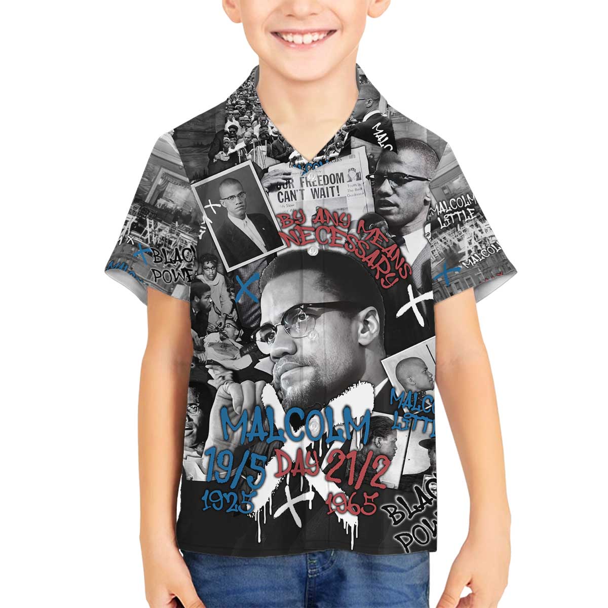 Malcolm X Family Matching Off The Shoulder Long Sleeve Dress and Hawaiian Shirt Quotes Dates and Black History Activist Theme - Wonder Print Shop