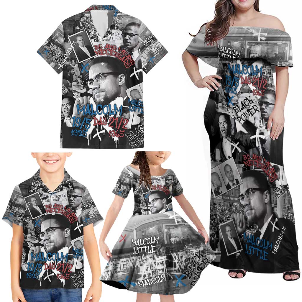 Malcolm X Family Matching Off Shoulder Maxi Dress and Hawaiian Shirt Quotes Dates and Black History Activist Theme - Wonder Print Shop