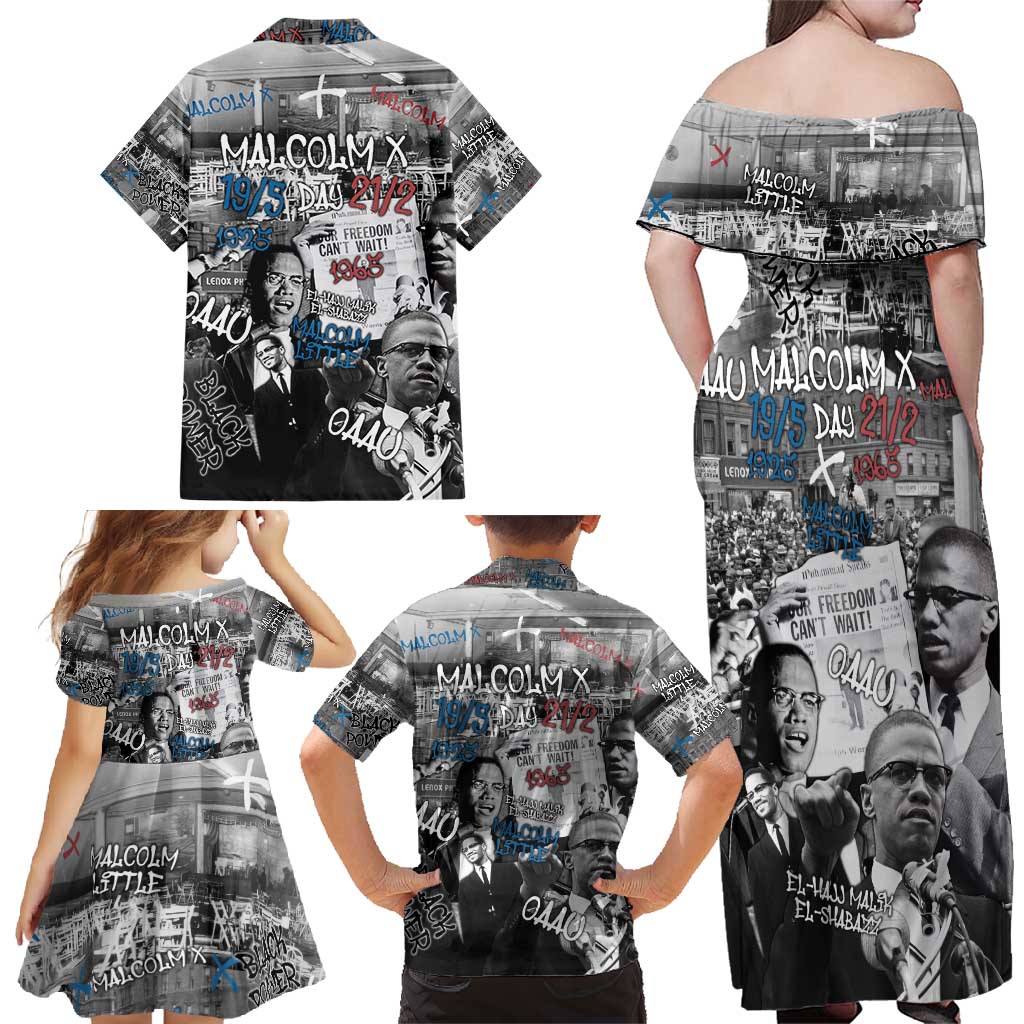 Malcolm X Family Matching Off Shoulder Maxi Dress and Hawaiian Shirt Quotes Dates and Black History Activist Theme - Wonder Print Shop