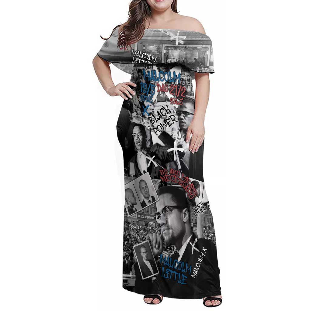 Malcolm X Family Matching Off Shoulder Maxi Dress and Hawaiian Shirt Quotes Dates and Black History Activist Theme - Wonder Print Shop
