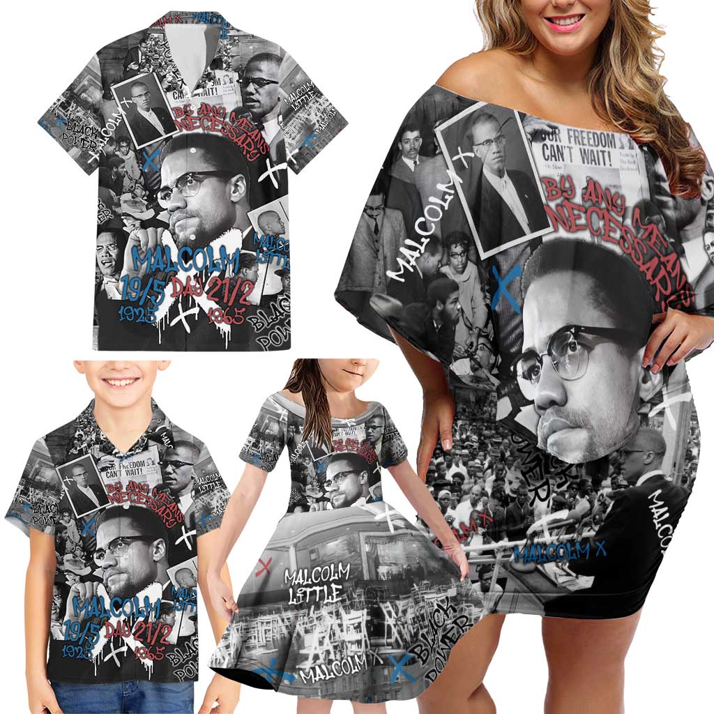 Malcolm X Family Matching Off Shoulder Short Dress and Hawaiian Shirt Quotes Dates and Black History Activist Theme - Wonder Print Shop