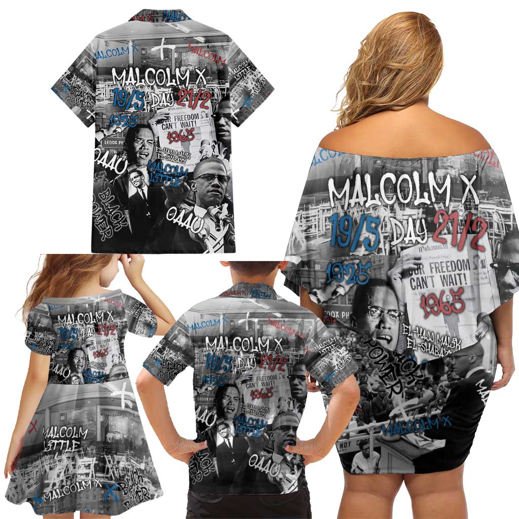 Malcolm X Family Matching Off Shoulder Short Dress and Hawaiian Shirt Quotes Dates and Black History Activist Theme - Wonder Print Shop