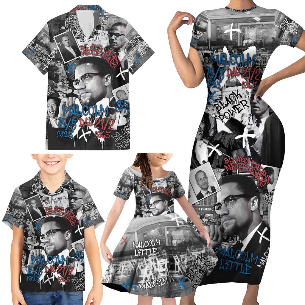 Malcolm X Family Matching Short Sleeve Bodycon Dress and Hawaiian Shirt Quotes Dates and Black History Activist Theme - Wonder Print Shop
