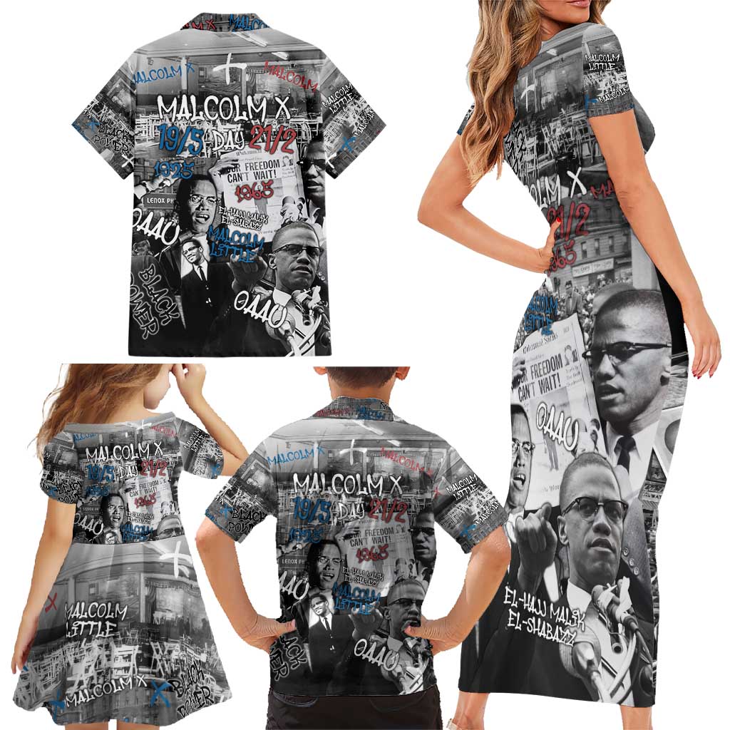 Malcolm X Family Matching Short Sleeve Bodycon Dress and Hawaiian Shirt Quotes Dates and Black History Activist Theme - Wonder Print Shop