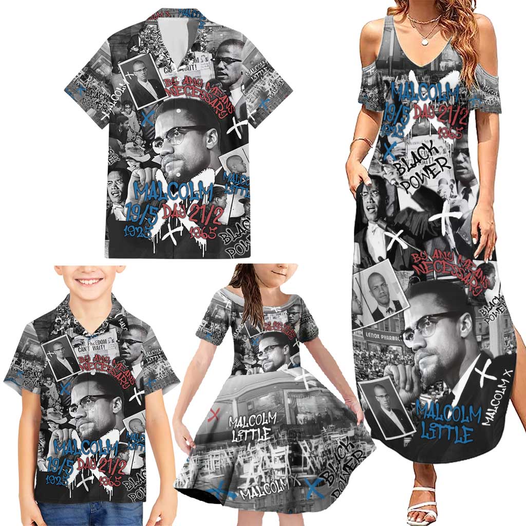 Malcolm X Family Matching Summer Maxi Dress and Hawaiian Shirt Quotes Dates and Black History Activist Theme - Wonder Print Shop