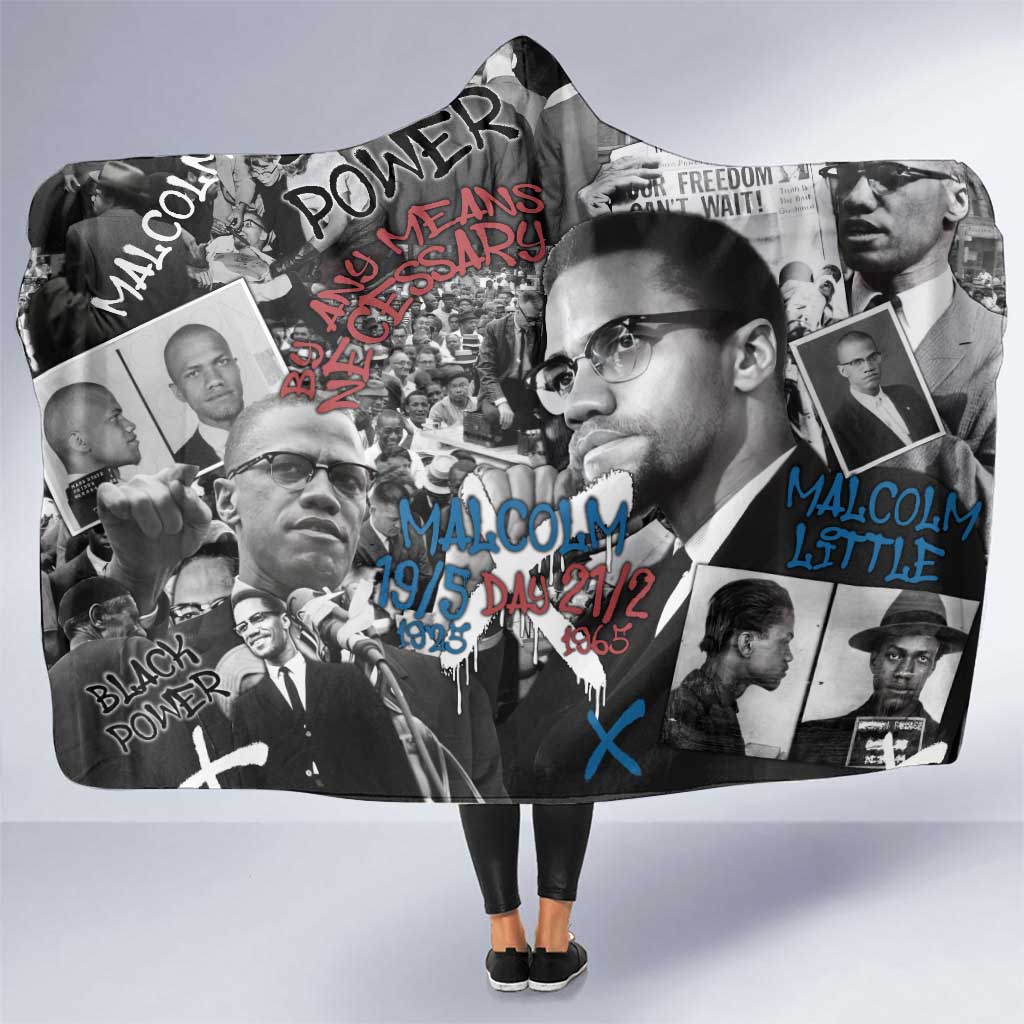 Malcolm X Hooded Blanket Quotes Dates and Black History Activist Theme - Wonder Print Shop