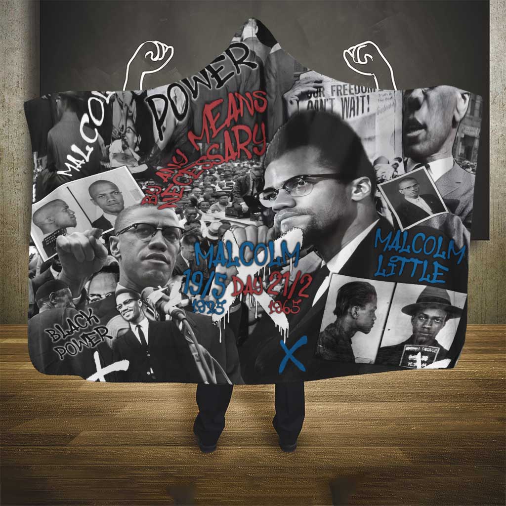 Malcolm X Hooded Blanket Quotes Dates and Black History Activist Theme - Wonder Print Shop