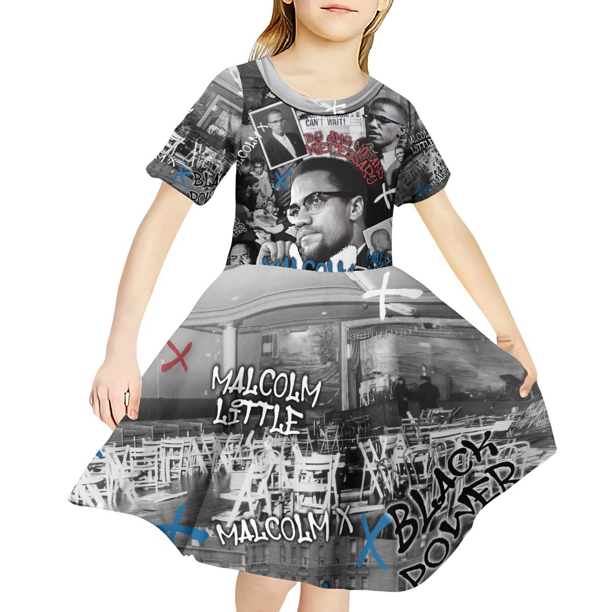 Malcolm X Kid Short Sleeve Dress Quotes Dates and Black History Activist Theme - Wonder Print Shop