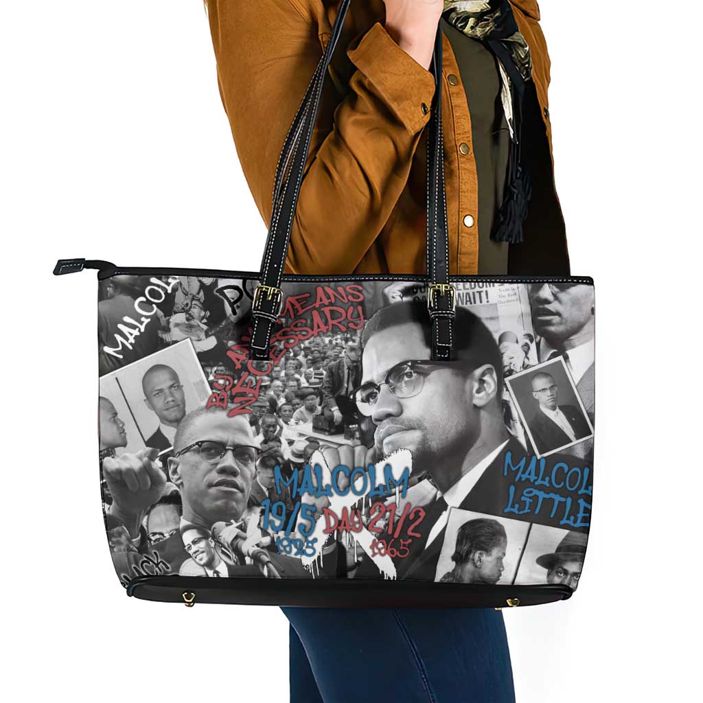 Malcolm X Leather Tote Bag Quotes Dates and Black History Activist Theme - Wonder Print Shop