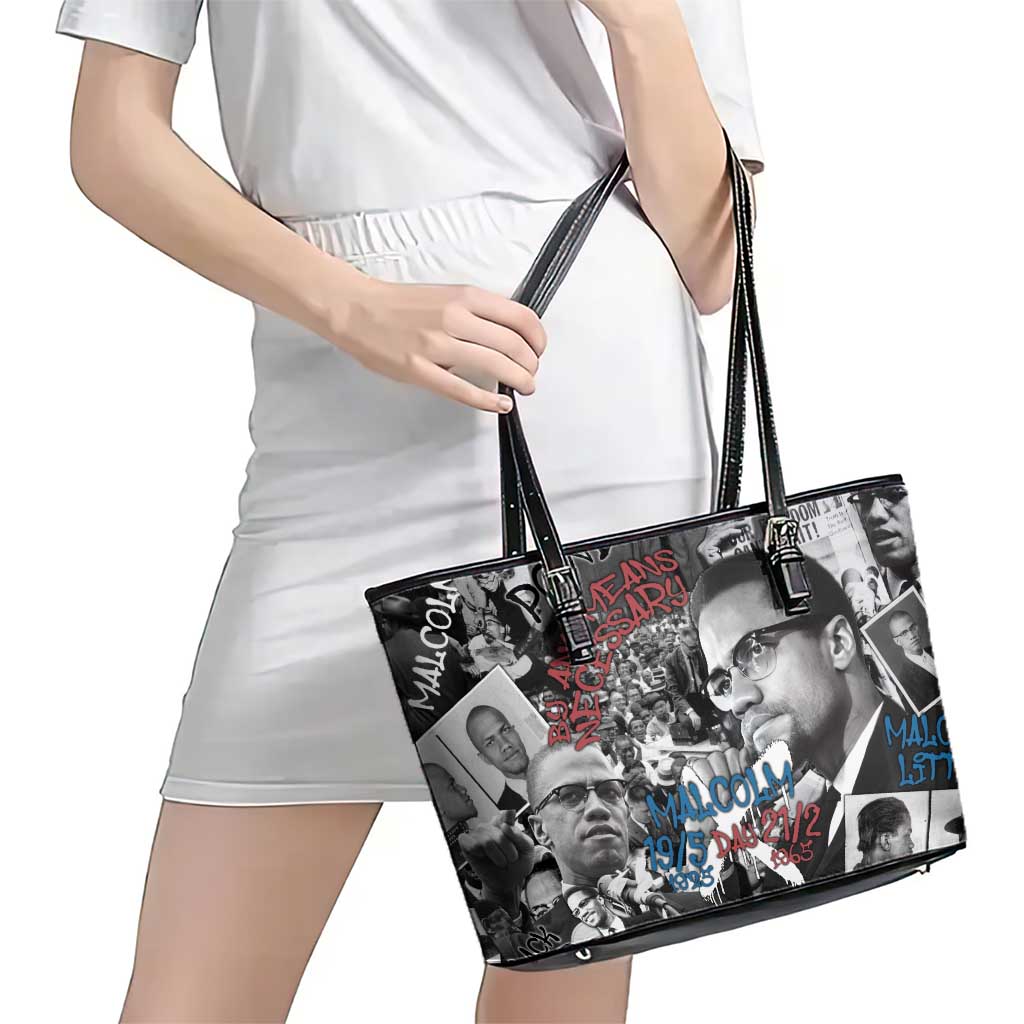 Malcolm X Leather Tote Bag Quotes Dates and Black History Activist Theme - Wonder Print Shop