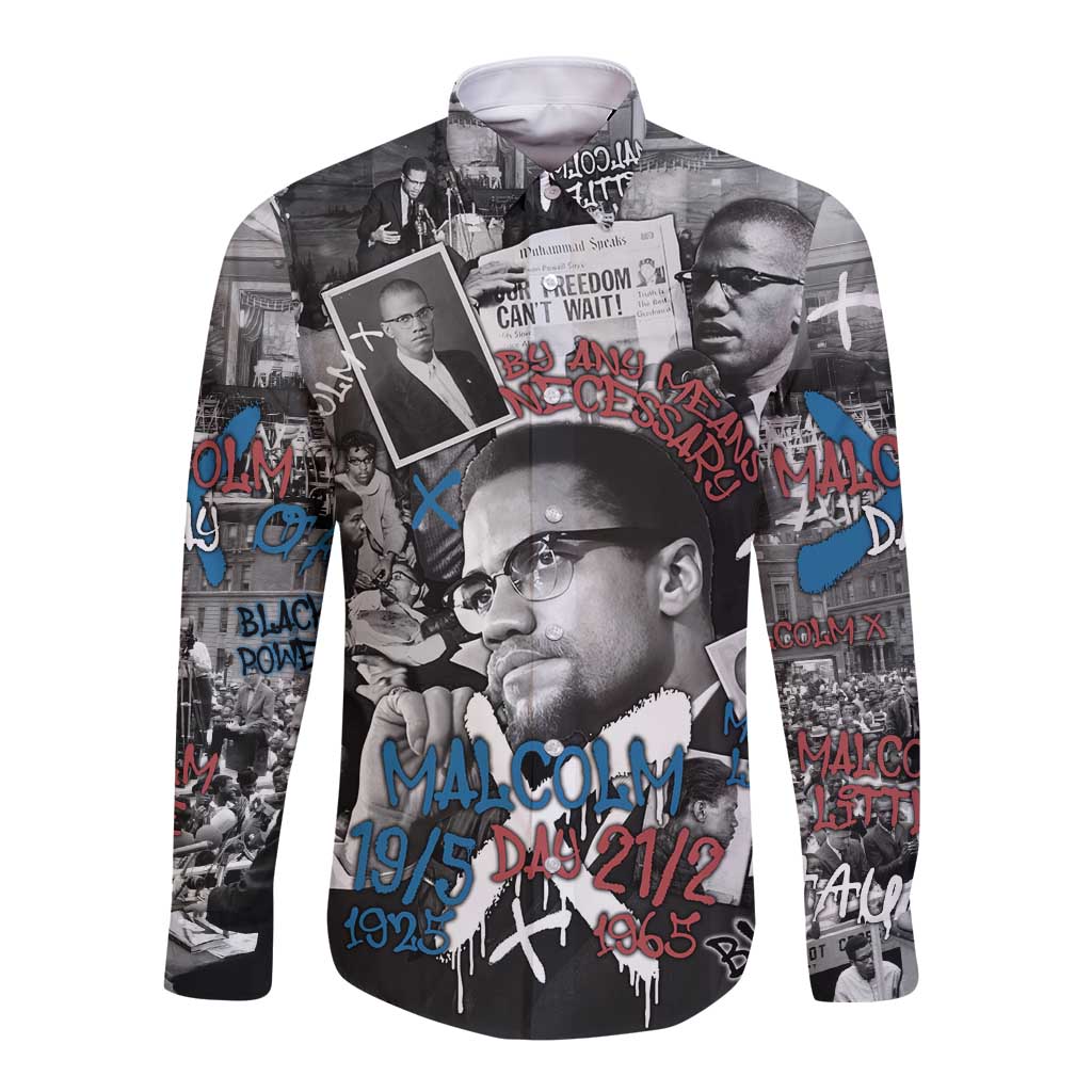 Malcolm X Long Sleeve Button Shirt Quotes Dates and Black History Activist Theme - Wonder Print Shop