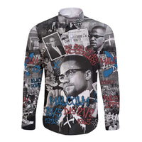 Malcolm X Long Sleeve Button Shirt Quotes Dates and Black History Activist Theme - Wonder Print Shop