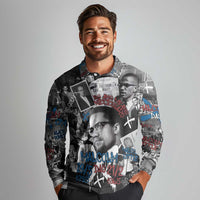 Malcolm X Long Sleeve Polo Shirt Quotes Dates and Black History Activist Theme - Wonder Print Shop