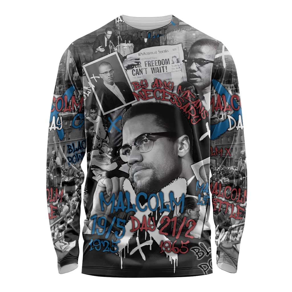 Malcolm X Long Sleeve Shirt Quotes Dates and Black History Activist Theme - Wonder Print Shop