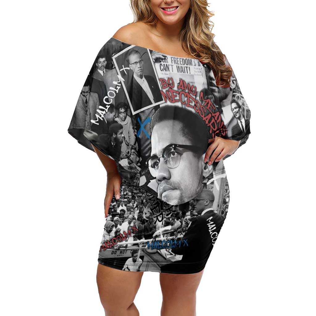 Malcolm X Off Shoulder Short Dress Quotes Dates and Black History Activist Theme - Wonder Print Shop