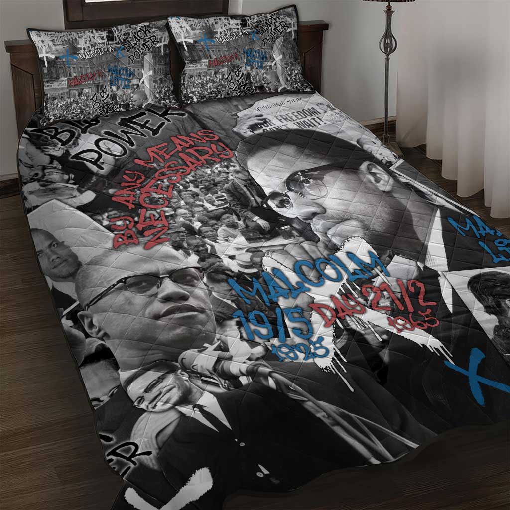 Malcolm X Quilt Bed Set Quotes Dates and Black History Activist Theme - Wonder Print Shop