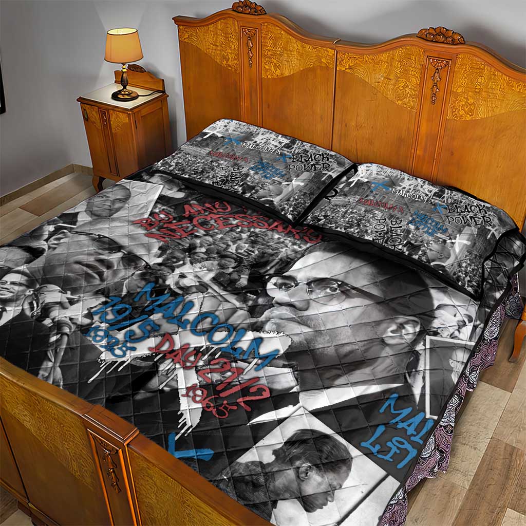 Malcolm X Quilt Bed Set Quotes Dates and Black History Activist Theme - Wonder Print Shop