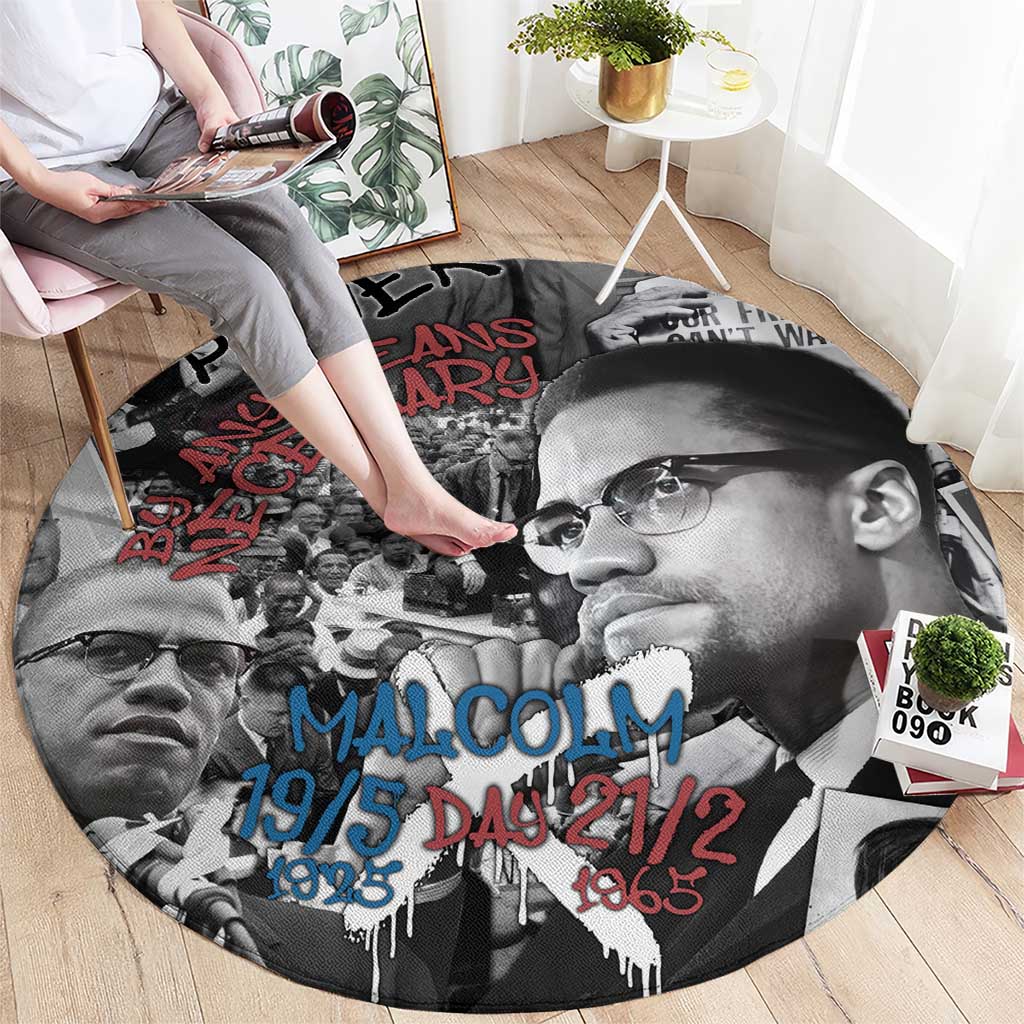 Malcolm X Round Carpet Quotes Dates and Black History Activist Theme - Wonder Print Shop