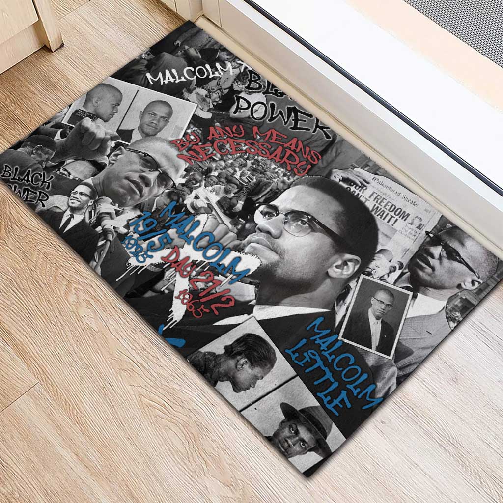 Malcolm X Rubber Doormat Quotes Dates and Black History Activist Theme - Wonder Print Shop