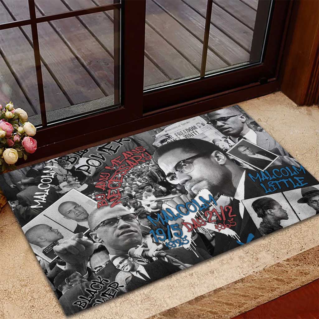 Malcolm X Rubber Doormat Quotes Dates and Black History Activist Theme - Wonder Print Shop