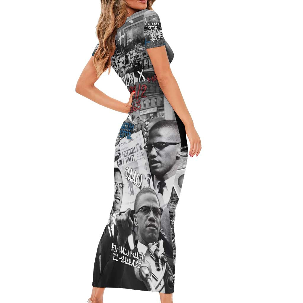 Malcolm X Short Sleeve Bodycon Dress Quotes Dates and Black History Activist Theme - Wonder Print Shop