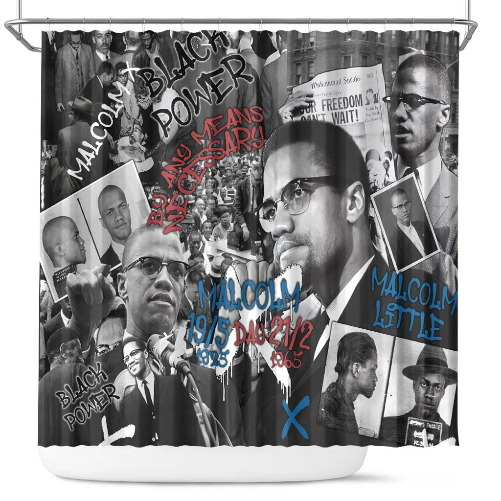 Malcolm X Shower Curtain Quotes Dates and Black History Activist Theme - Wonder Print Shop
