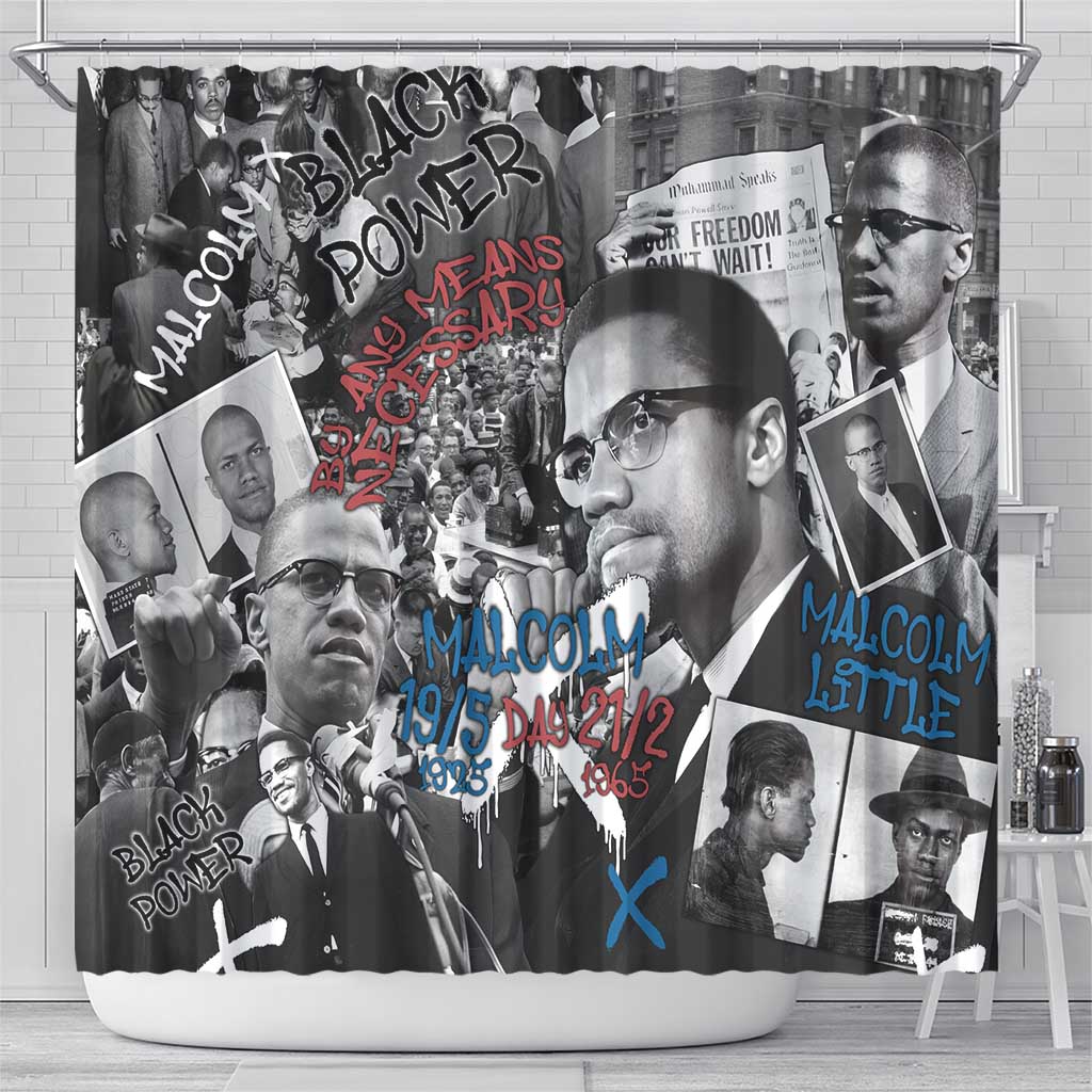 Malcolm X Shower Curtain Quotes Dates and Black History Activist Theme - Wonder Print Shop