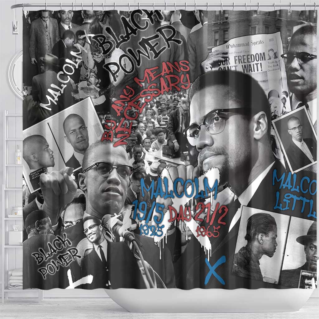 Malcolm X Shower Curtain Quotes Dates and Black History Activist Theme - Wonder Print Shop