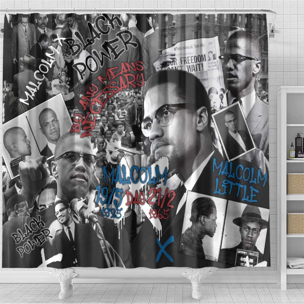 Malcolm X Shower Curtain Quotes Dates and Black History Activist Theme - Wonder Print Shop