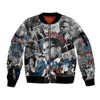 Malcolm X Sleeve Zip Bomber Jacket Quotes Dates and Black History Activist Theme - Wonder Print Shop