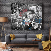 Malcolm X Tapestry Quotes Dates and Black History Activist Theme - Wonder Print Shop
