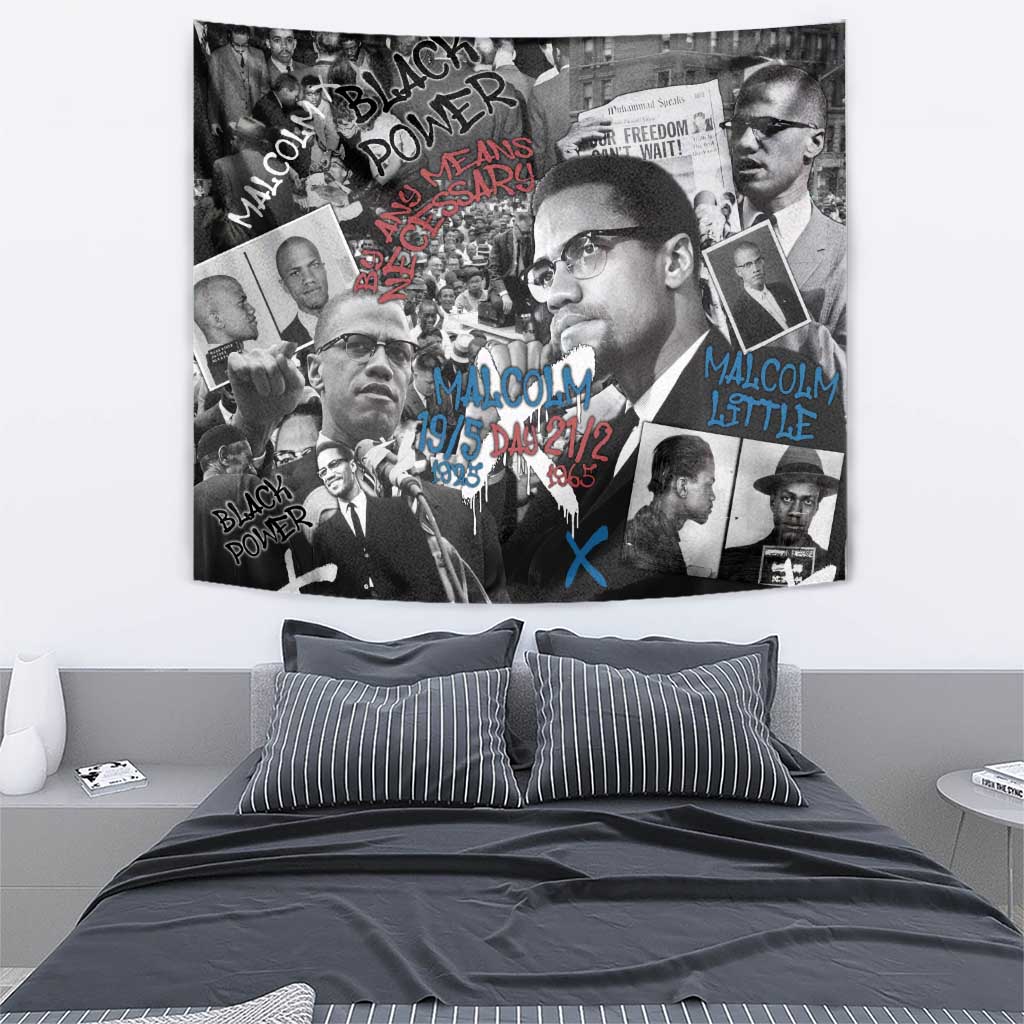 Malcolm X Tapestry Quotes Dates and Black History Activist Theme - Wonder Print Shop