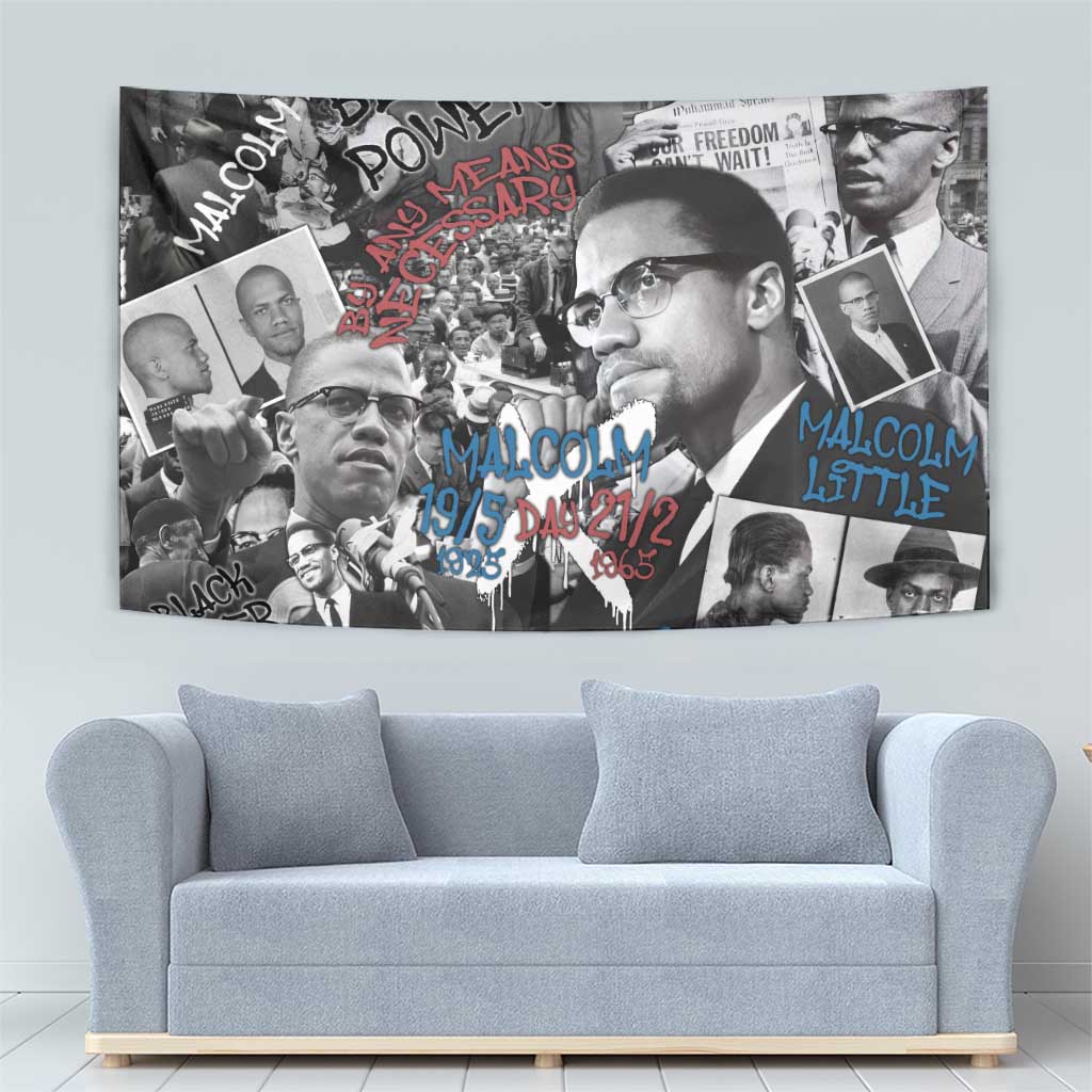 Malcolm X Tapestry Quotes Dates and Black History Activist Theme - Wonder Print Shop