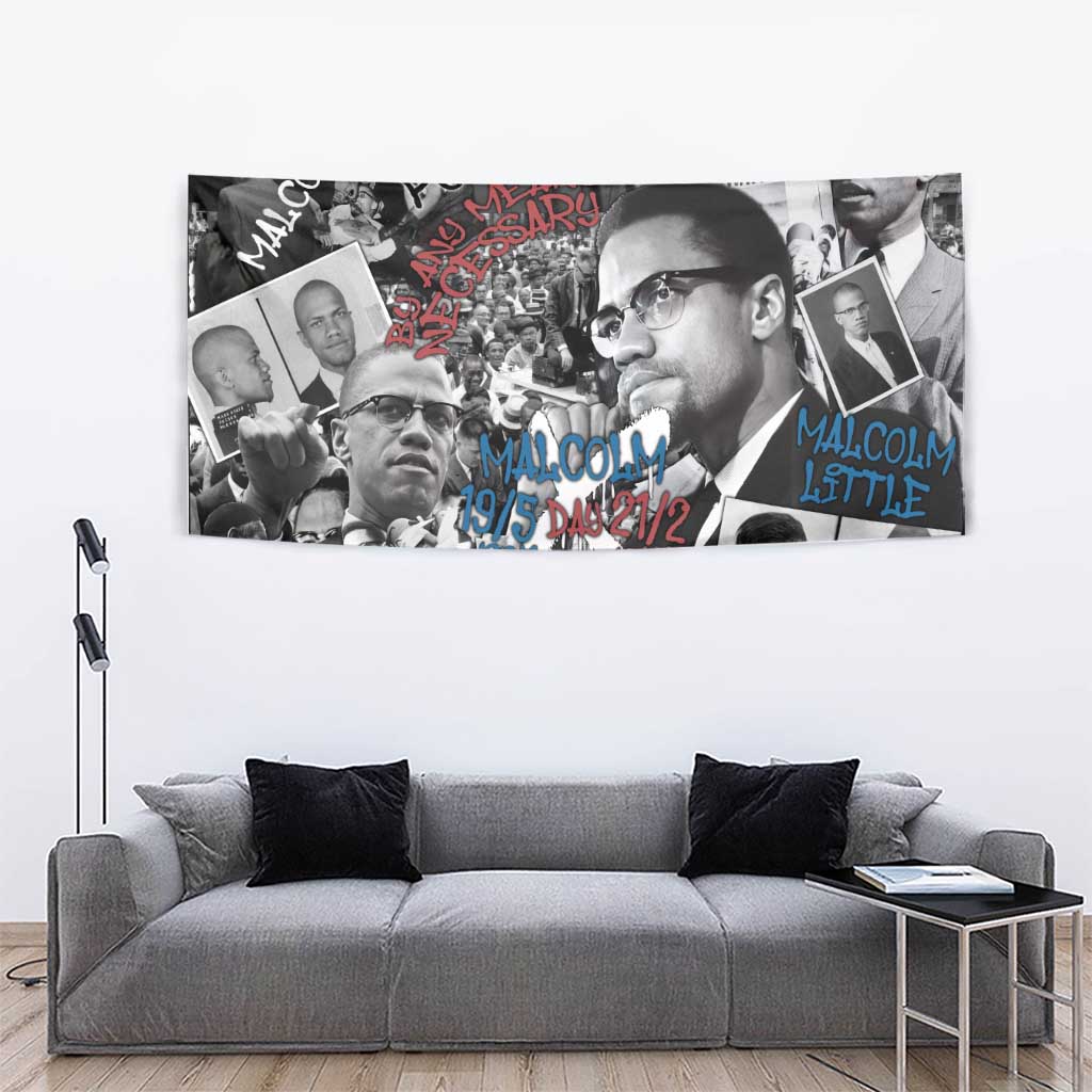 Malcolm X Tapestry Quotes Dates and Black History Activist Theme - Wonder Print Shop