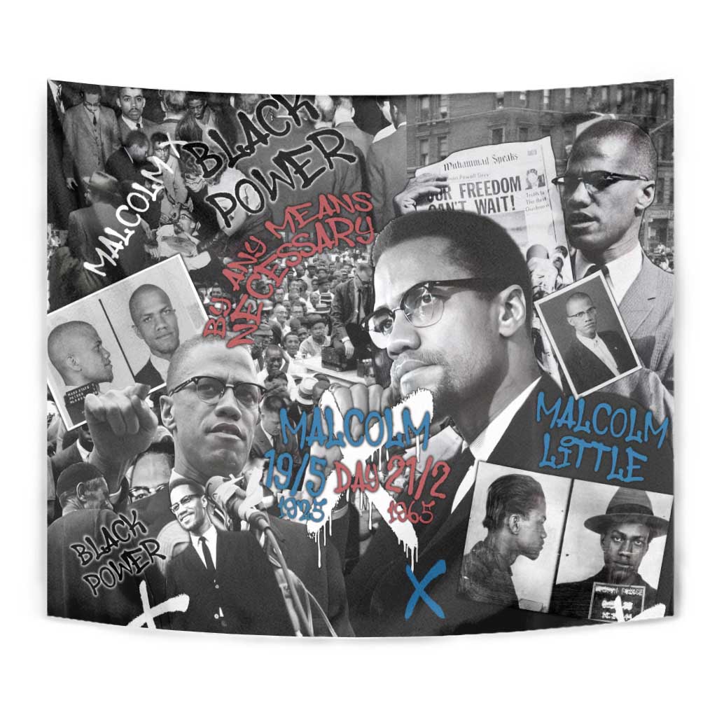 Malcolm X Tapestry Quotes Dates and Black History Activist Theme - Wonder Print Shop