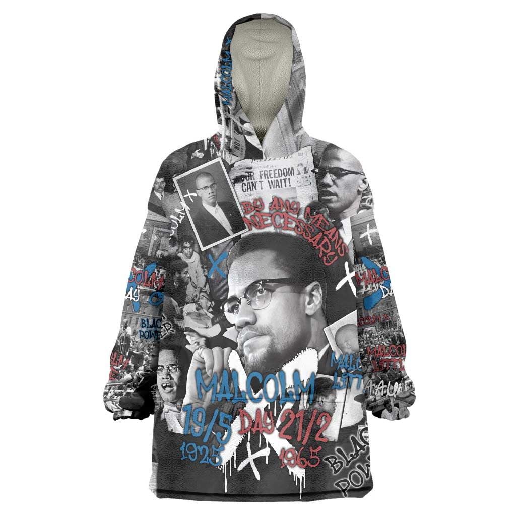 Malcolm X Wearable Blanket Hoodie Quotes Dates and Black History Activist Theme - Wonder Print Shop