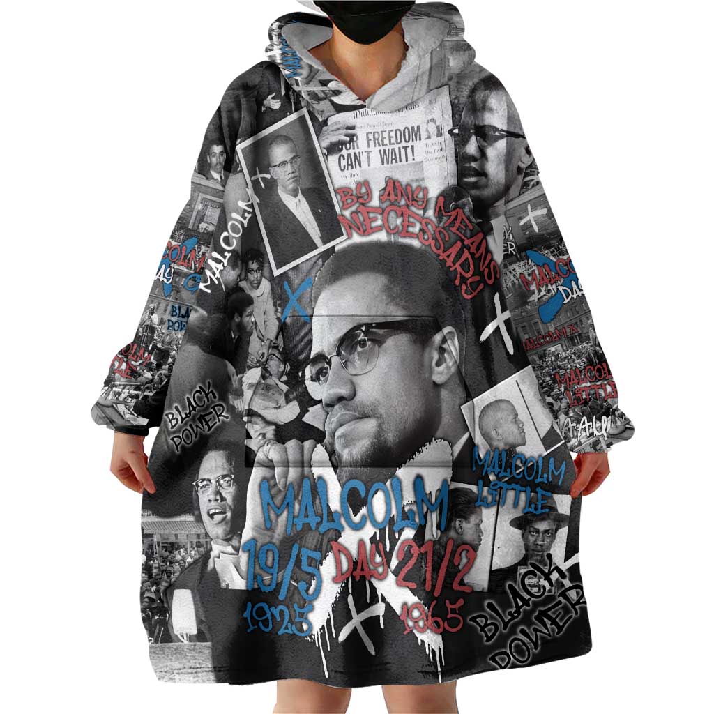 Malcolm X Wearable Blanket Hoodie Quotes Dates and Black History Activist Theme - Wonder Print Shop