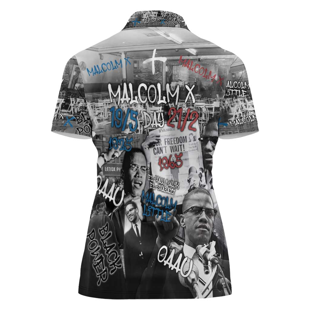 Malcolm X Women Polo Shirt Quotes Dates and Black History Activist Theme - Wonder Print Shop