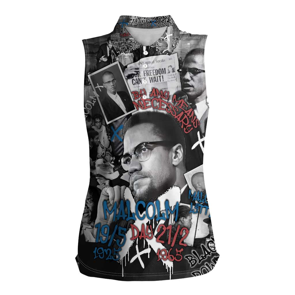 Malcolm X Women Sleeveless Polo Shirt Quotes Dates and Black History Activist Theme - Wonder Print Shop
