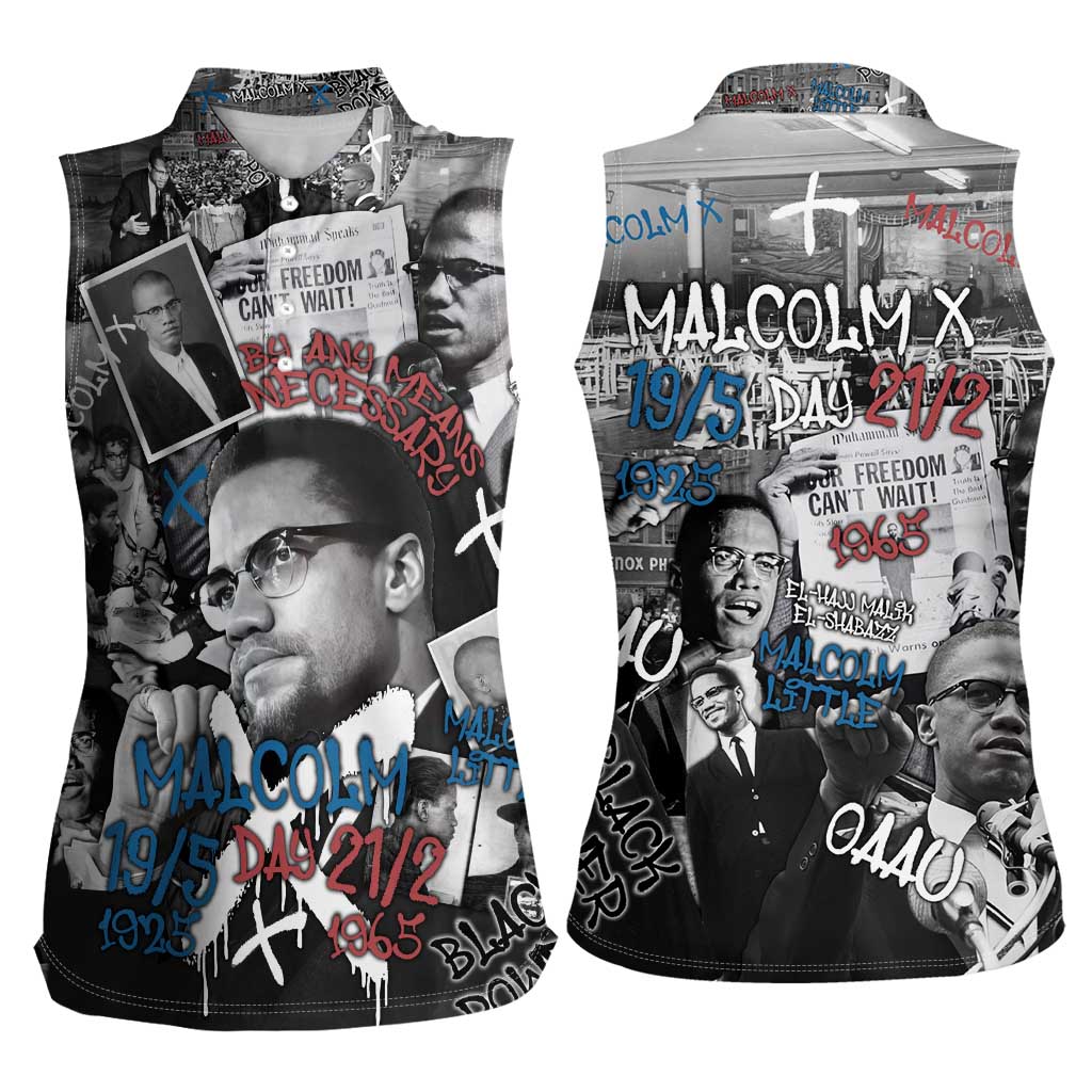 Malcolm X Women Sleeveless Polo Shirt Quotes Dates and Black History Activist Theme - Wonder Print Shop