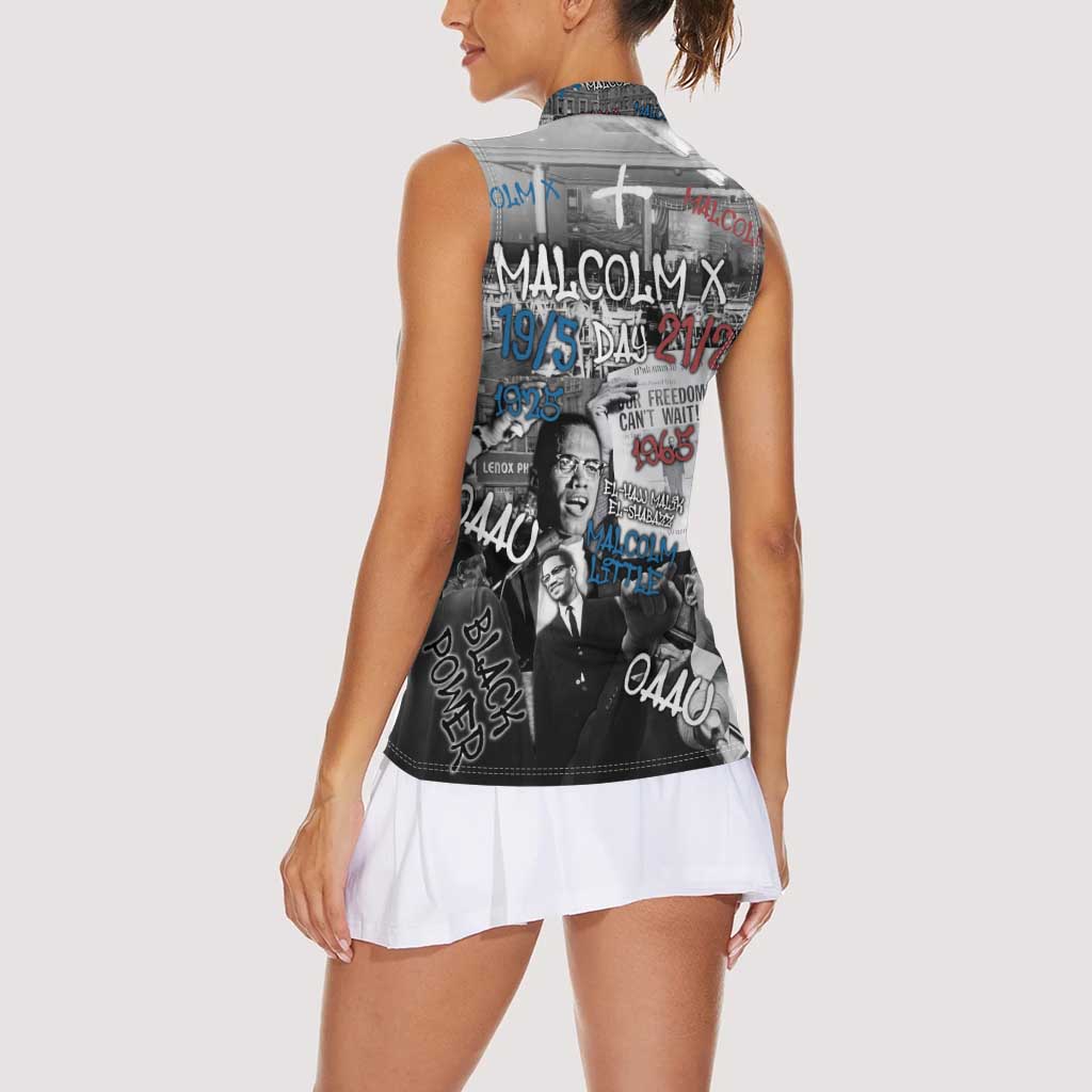 Malcolm X Women Sleeveless Polo Shirt Quotes Dates and Black History Activist Theme - Wonder Print Shop