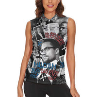 Malcolm X Women Sleeveless Polo Shirt Quotes Dates and Black History Activist Theme - Wonder Print Shop