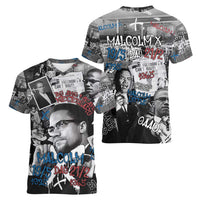 Malcolm X Women V-Neck T-Shirt Quotes Dates and Black History Activist Theme - Wonder Print Shop