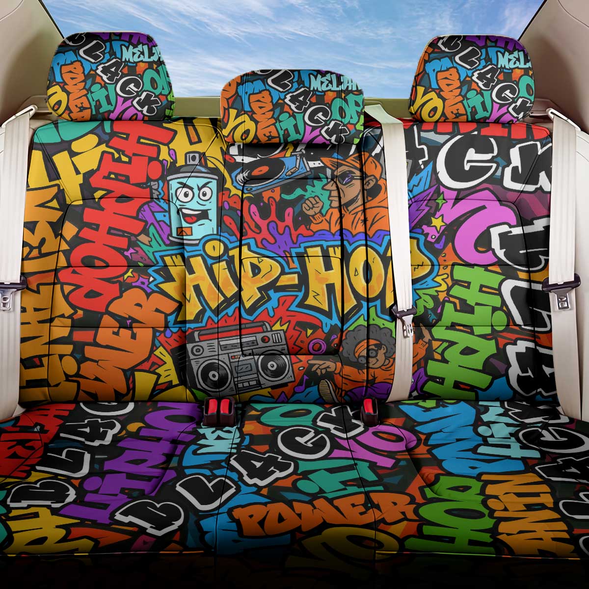 Hip Hop Graffiti Style Back Car Seat Cover Black Melanin Text and Urban Street Art Design - Wonder Print Shop