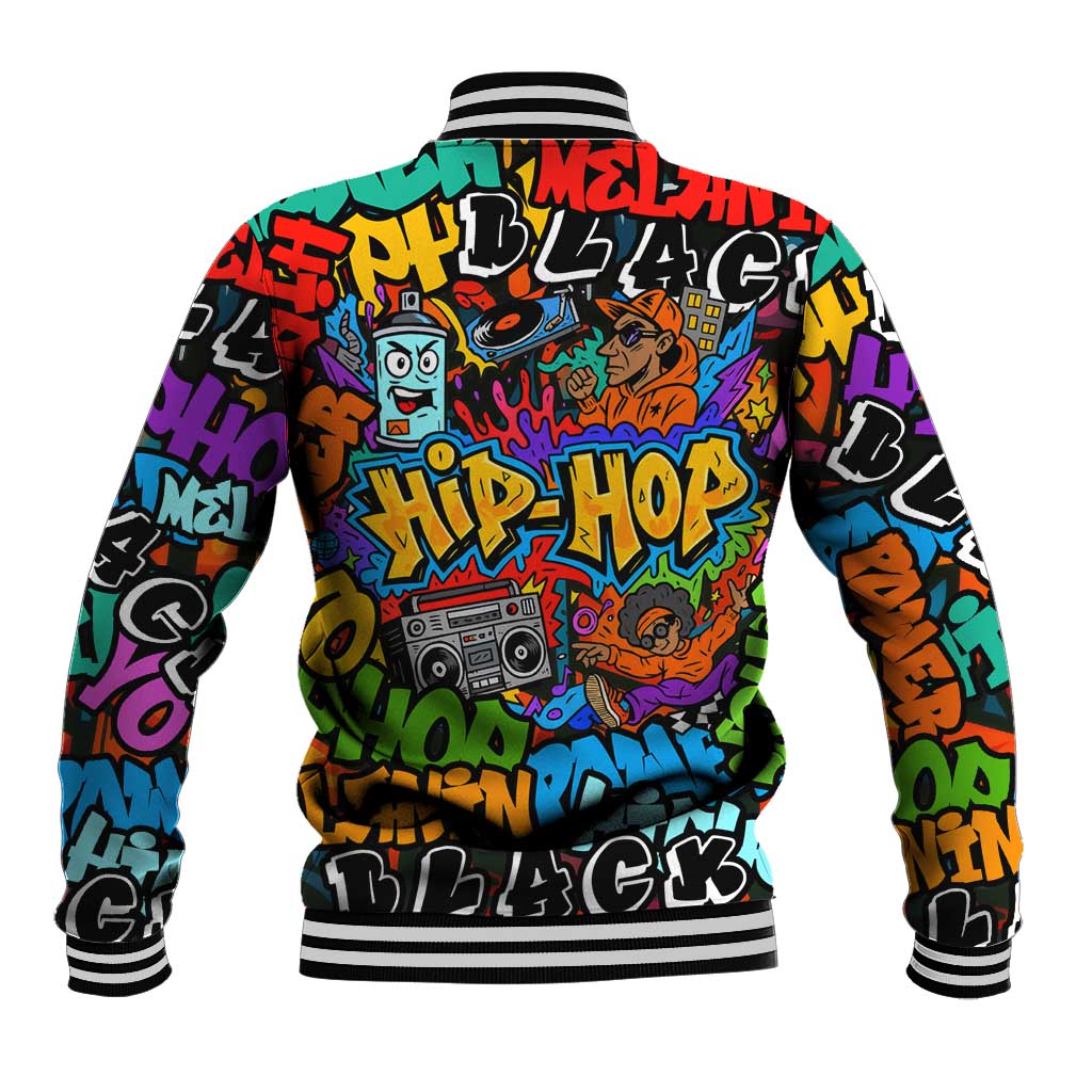 Hip Hop Graffiti Style Baseball Jacket Black Melanin Text and Urban Street Art Design - Wonder Print Shop