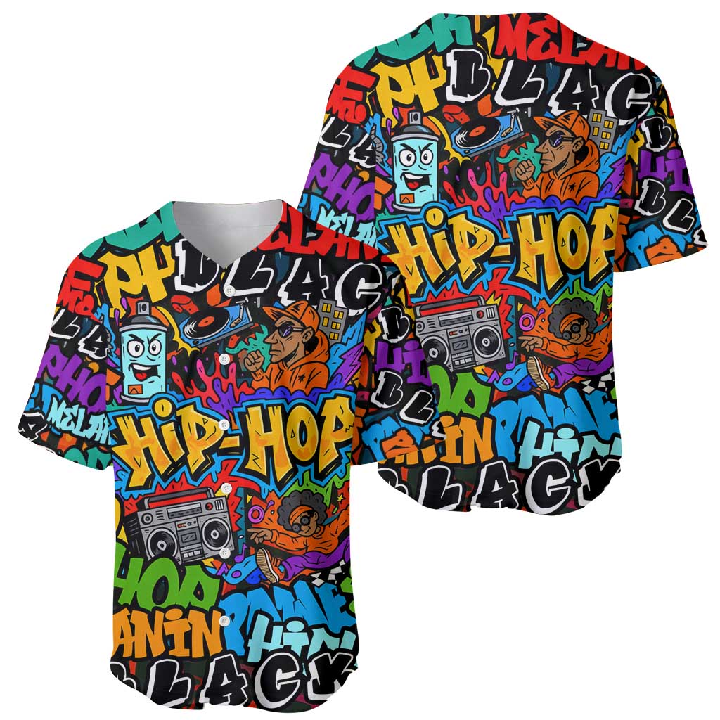 Hip Hop Graffiti Style Baseball Jersey Black Melanin Text and Urban Street Art Design - Wonder Print Shop