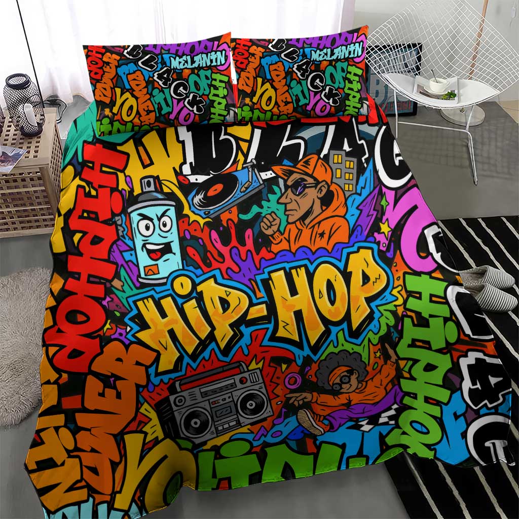 Hip Hop Graffiti Style Bedding Set Black Melanin Text and Urban Street Art Design - Wonder Print Shop